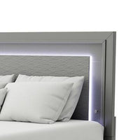 Aliso Queen Size Bed, LED Panel Headboard, Modern Metallic Gray - BM342377