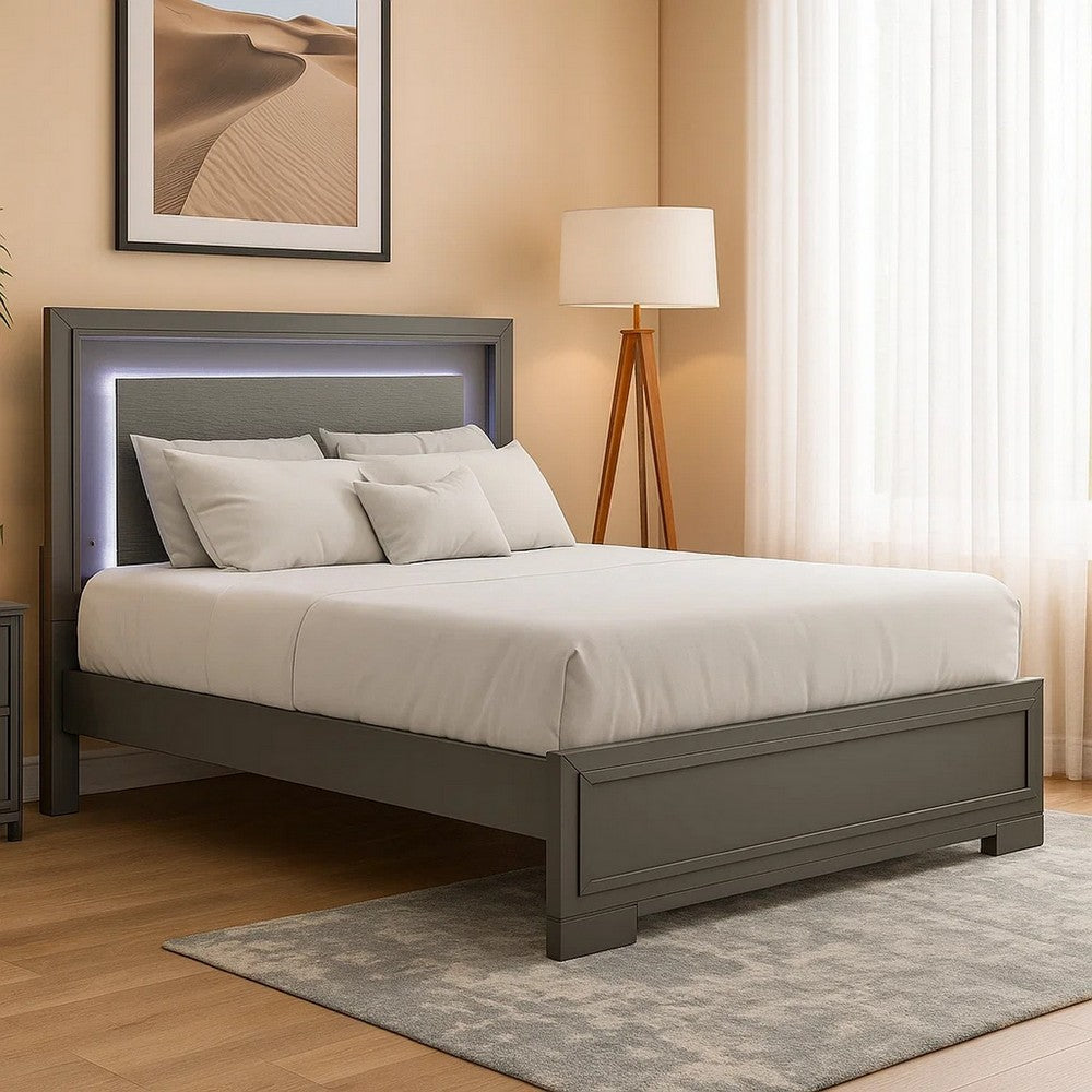 Aliso Queen Size Bed, LED Panel Headboard, Modern Metallic Gray - BM342377