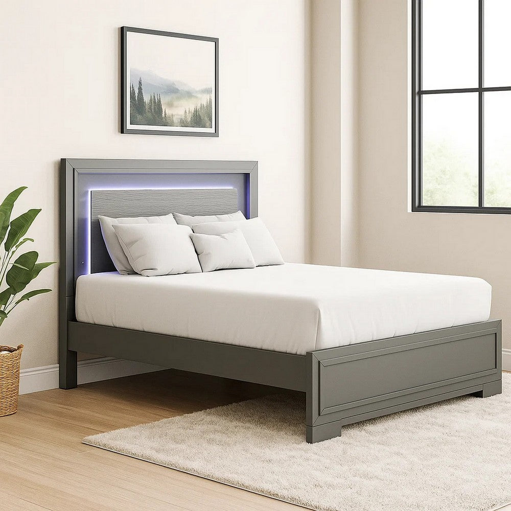 Aliso Queen Size Bed, LED Panel Headboard, Modern Metallic Gray - BM342377