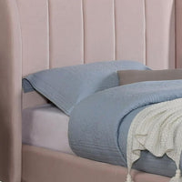 Pevy Twin Size Bed, Tufted Wingback in Light Pink Velvelike Upholstery - BM342380