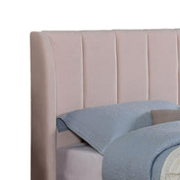 Pevy Twin Size Bed, Tufted Wingback in Light Pink Velvelike Upholstery - BM342380