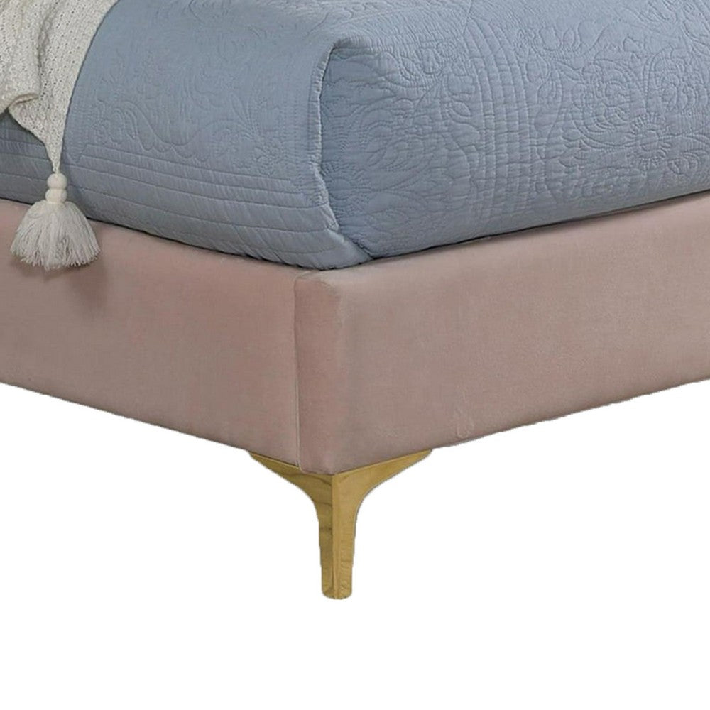 Pevy Twin Size Bed, Tufted Wingback in Light Pink Velvelike Upholstery - BM342380