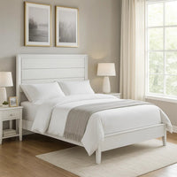 Tory California King Size Bed, Wave Texture and Mitered Corners, White - BM342381