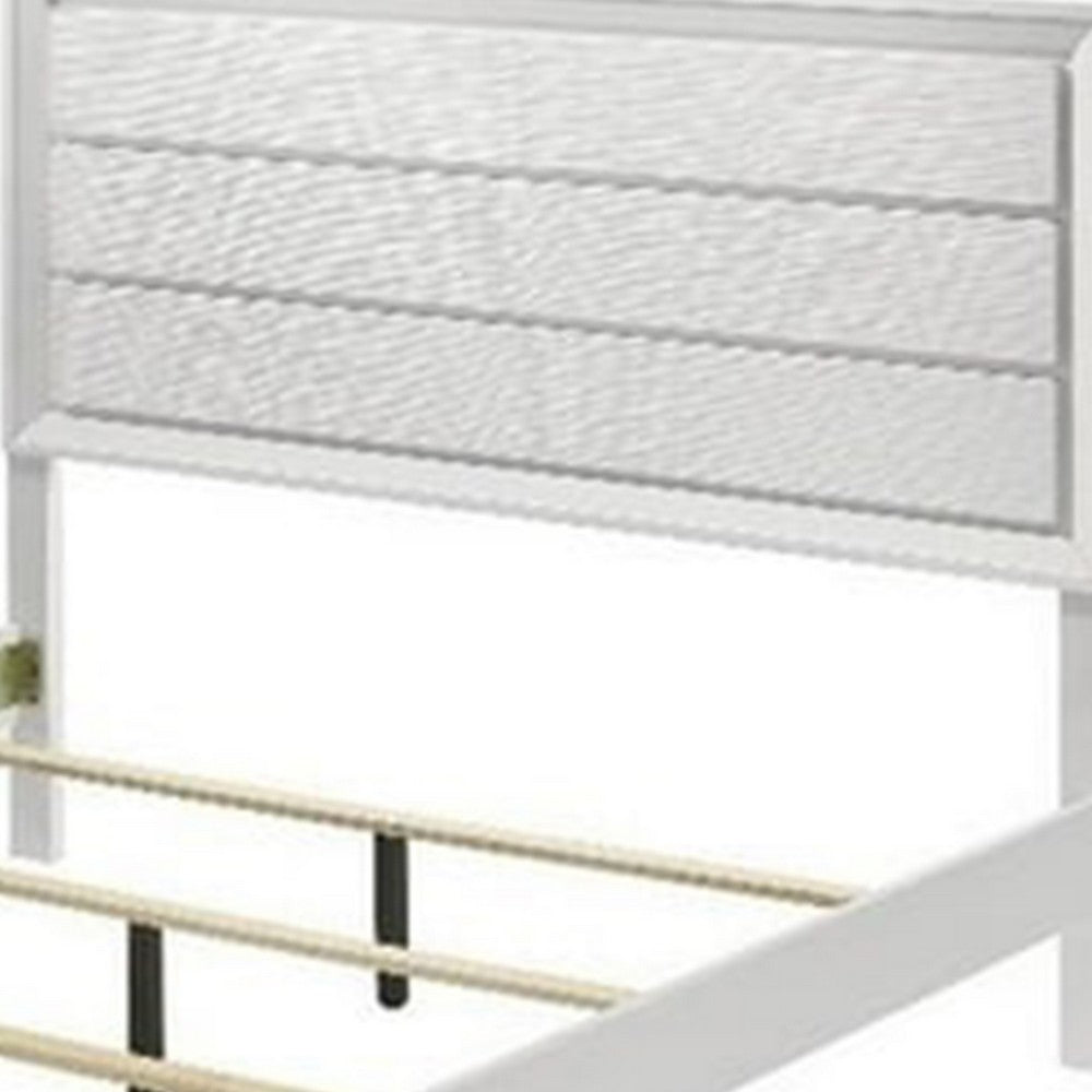 Tory King Size Bed, Wave Texture and Mitered Corners, Modern White - BM342382
