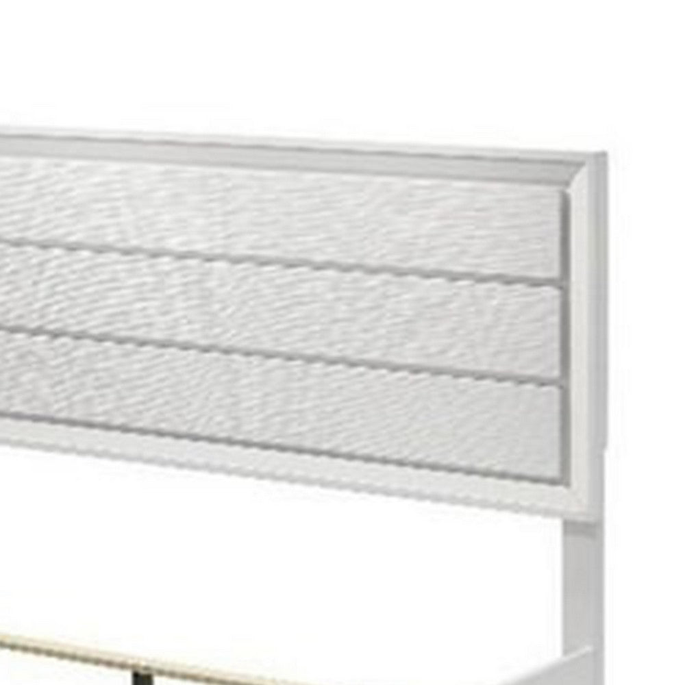 Tory King Size Bed, Wave Texture and Mitered Corners, Modern White - BM342382