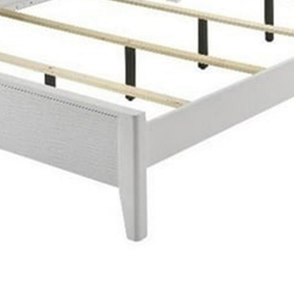 Tory King Size Bed, Wave Texture and Mitered Corners, Modern White - BM342382