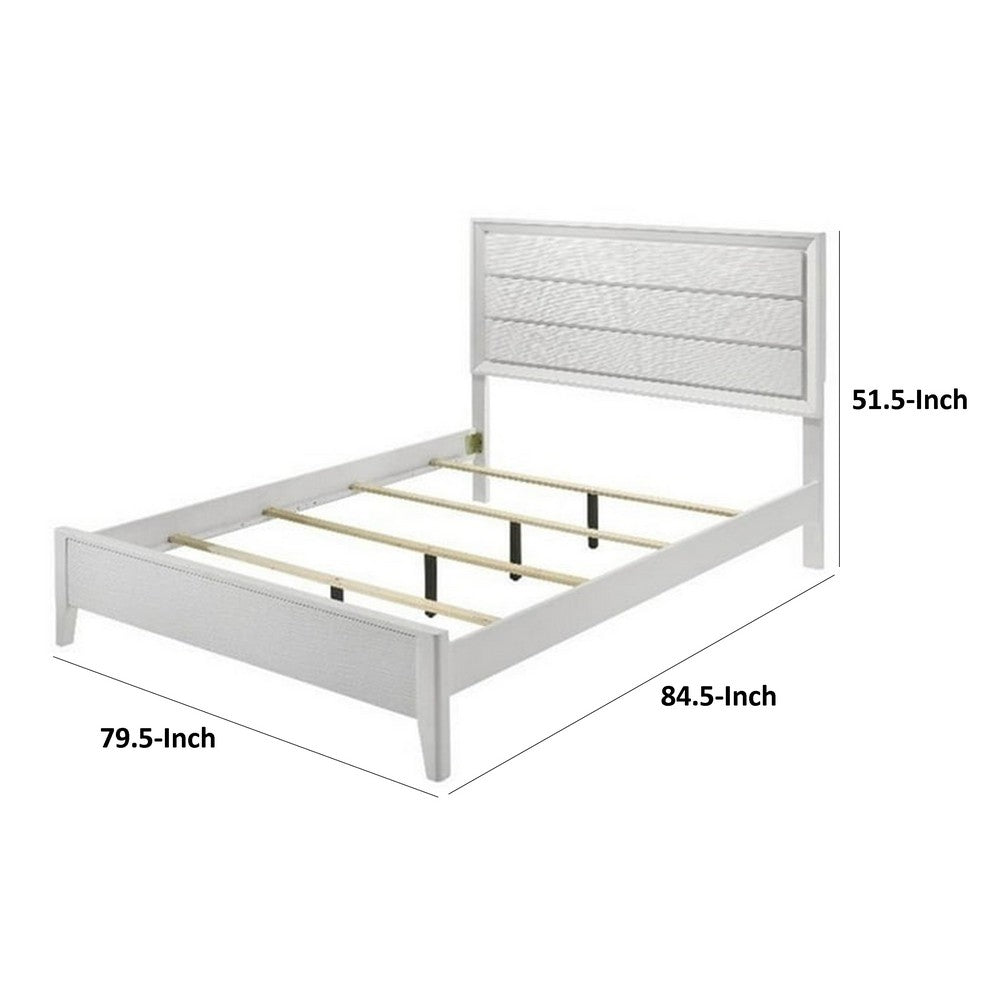 Tory King Size Bed, Wave Texture and Mitered Corners, Modern White - BM342382