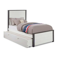Akira Twin Size Bed with Storage Trundle, White Gray Plank Headboard - BM342383