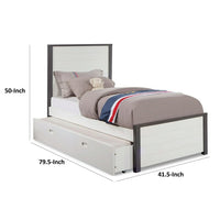 Akira Twin Size Bed with Storage Trundle, White Gray Plank Headboard - BM342383