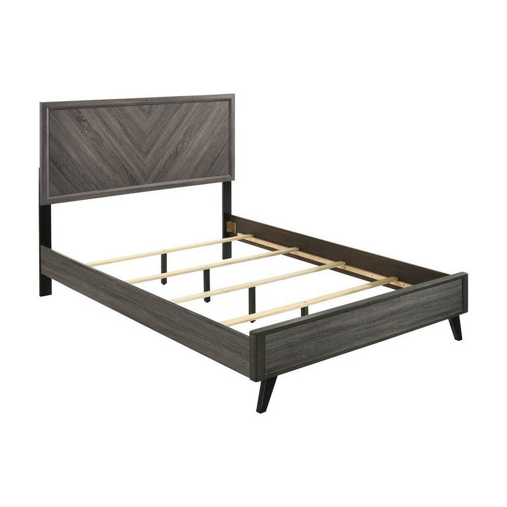 Vey King Size Bed, Gray Chevron Pattern Headboard, Black Angled Legs - BM342384