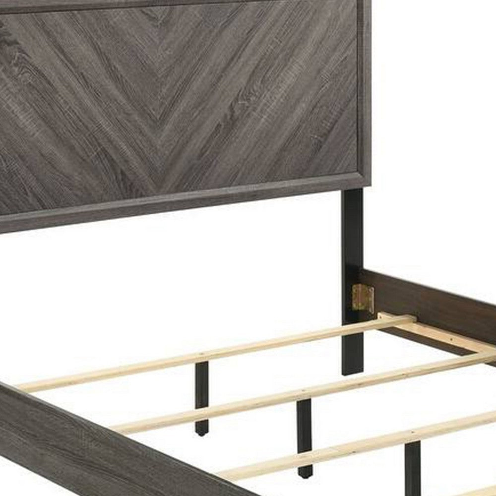 Vey King Size Bed, Gray Chevron Pattern Headboard, Black Angled Legs - BM342384