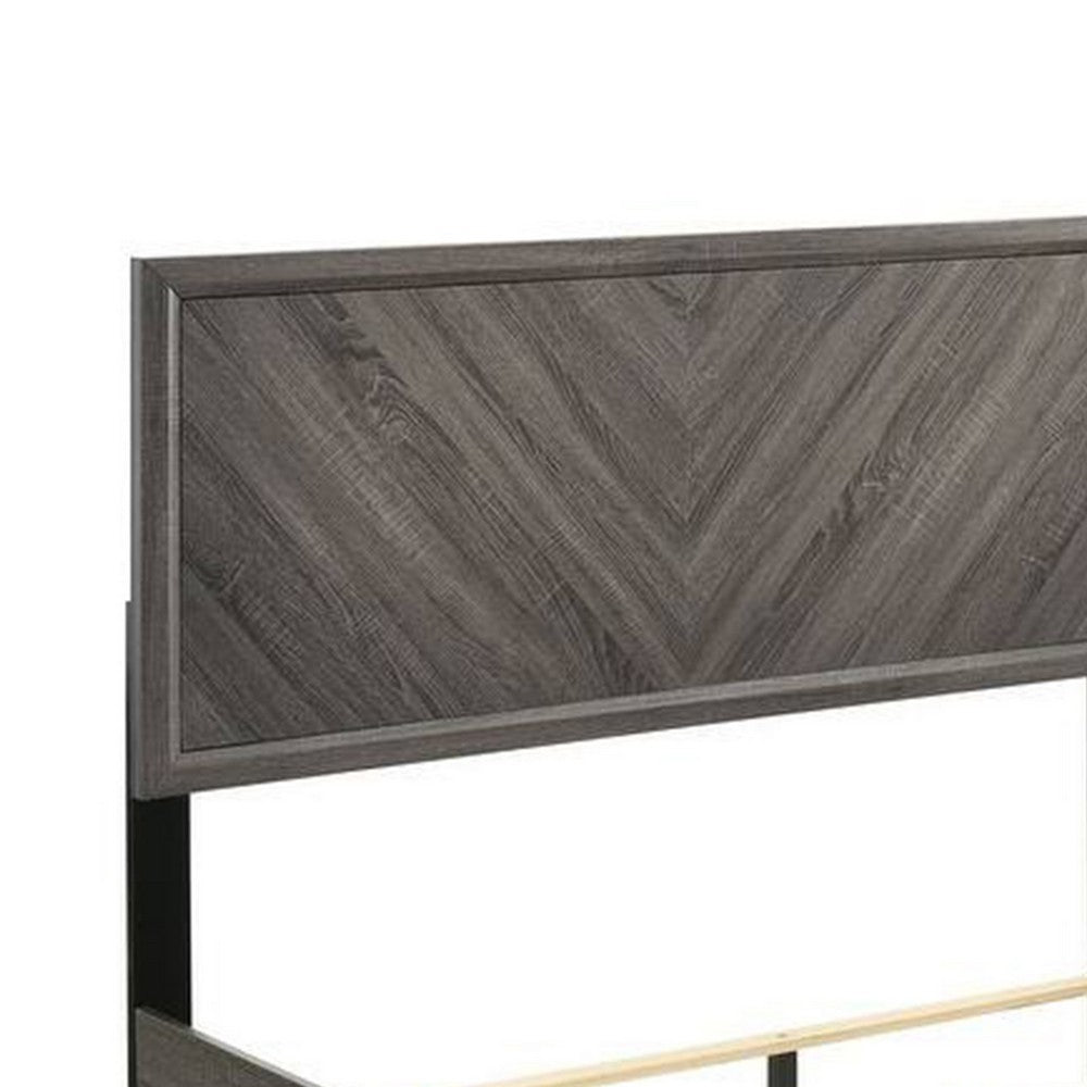 Vey King Size Bed, Gray Chevron Pattern Headboard, Black Angled Legs - BM342384