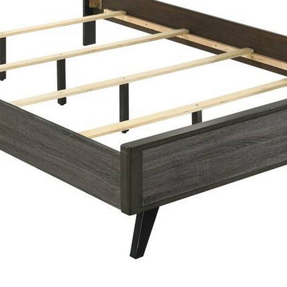 Vey King Size Bed, Gray Chevron Pattern Headboard, Black Angled Legs - BM342384