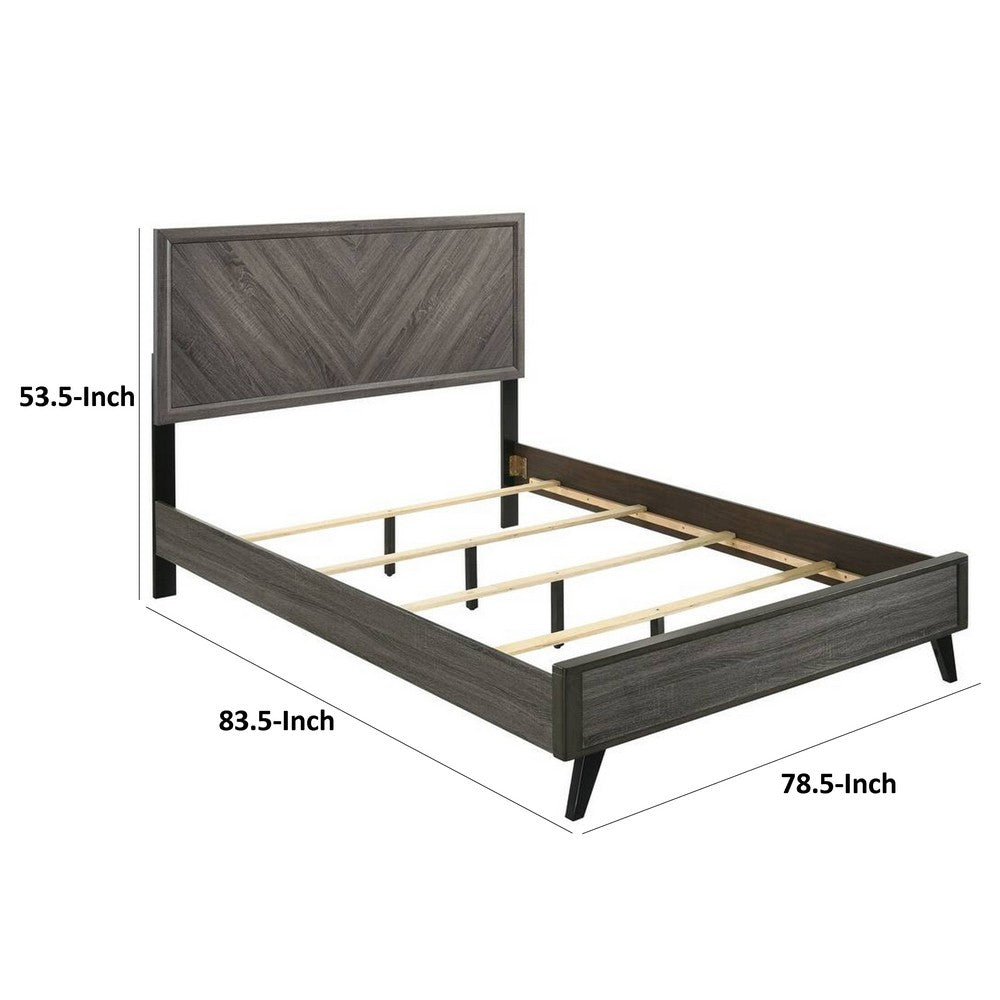 Vey King Size Bed, Gray Chevron Pattern Headboard, Black Angled Legs - BM342384