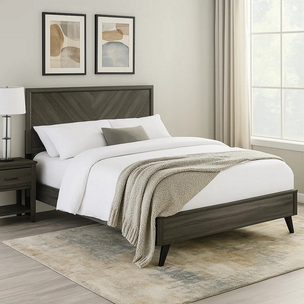 Vey King Size Bed, Gray Chevron Pattern Headboard, Black Angled Legs - BM342384