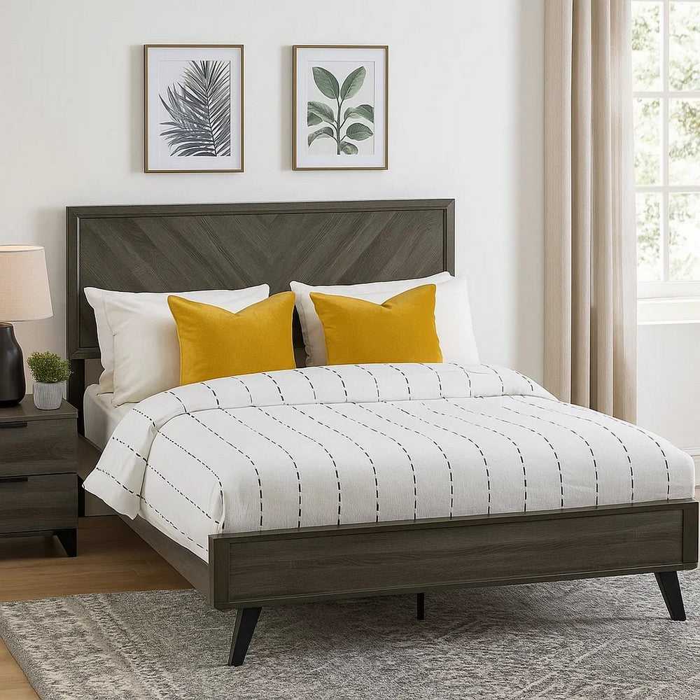 Vey King Size Bed, Gray Chevron Pattern Headboard, Black Angled Legs - BM342384