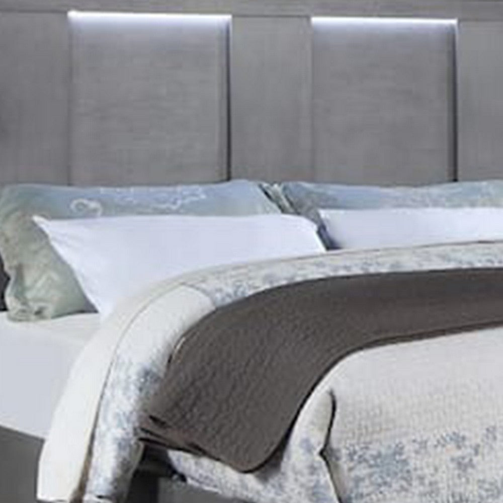 Levice Queen Size Bed, LED Headboard, 2 Footboard Storage Drawers, Gray - BM342385