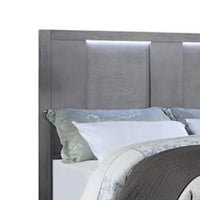 Levice Queen Size Bed, LED Headboard, 2 Footboard Storage Drawers, Gray - BM342385