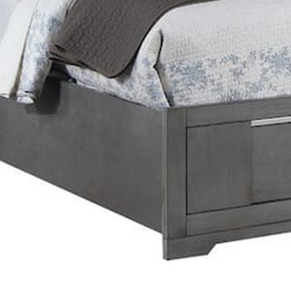 Levice Queen Size Bed, LED Headboard, 2 Footboard Storage Drawers, Gray - BM342385