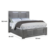 Levice Queen Size Bed, LED Headboard, 2 Footboard Storage Drawers, Gray - BM342385