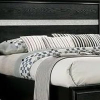 Cevy Queen Size Bed, Footboard Drawers, Black Wood w Glitter Accents - BM342389