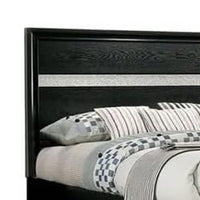 Cevy Queen Size Bed, Footboard Drawers, Black Wood w Glitter Accents - BM342389