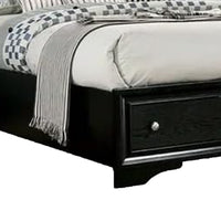 Cevy Queen Size Bed, Footboard Drawers, Black Wood w Glitter Accents - BM342389