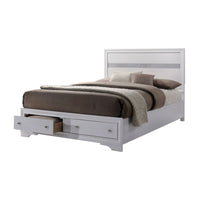 Cevy Full Size Bed, Footboard Drawers, White Wood w Glitter Accents - BM342390