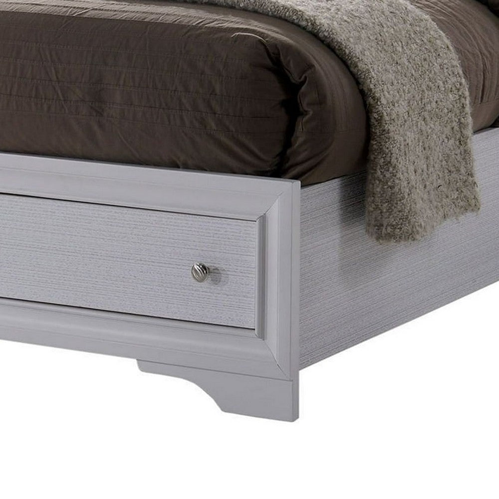Cevy Full Size Bed, Footboard Drawers, White Wood w Glitter Accents - BM342390
