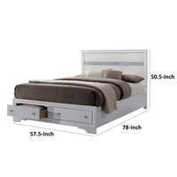 Cevy Full Size Bed, Footboard Drawers, White Wood w Glitter Accents - BM342390