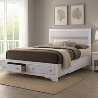 Cevy Full Size Bed, Footboard Drawers, White Wood w Glitter Accents - BM342390