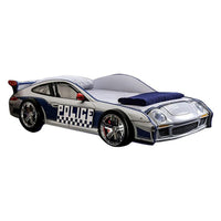 Peri Twin Size Kids Bed with Realistic Police Car Design, White, Blue - BM342391