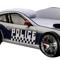Peri Twin Size Kids Bed with Realistic Police Car Design, White, Blue - BM342391