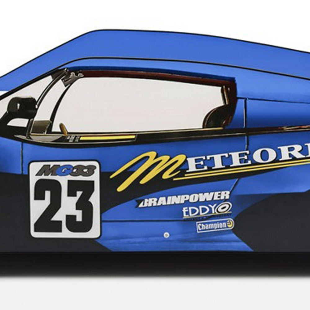 Teri Twin Size Kids Bed with Racecar Decals and Spoiler, Blue - BM342392