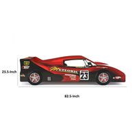 Teri Twin Size Kids Bed with Racecar Decals and Spoiler, Maroon Red - BM342393
