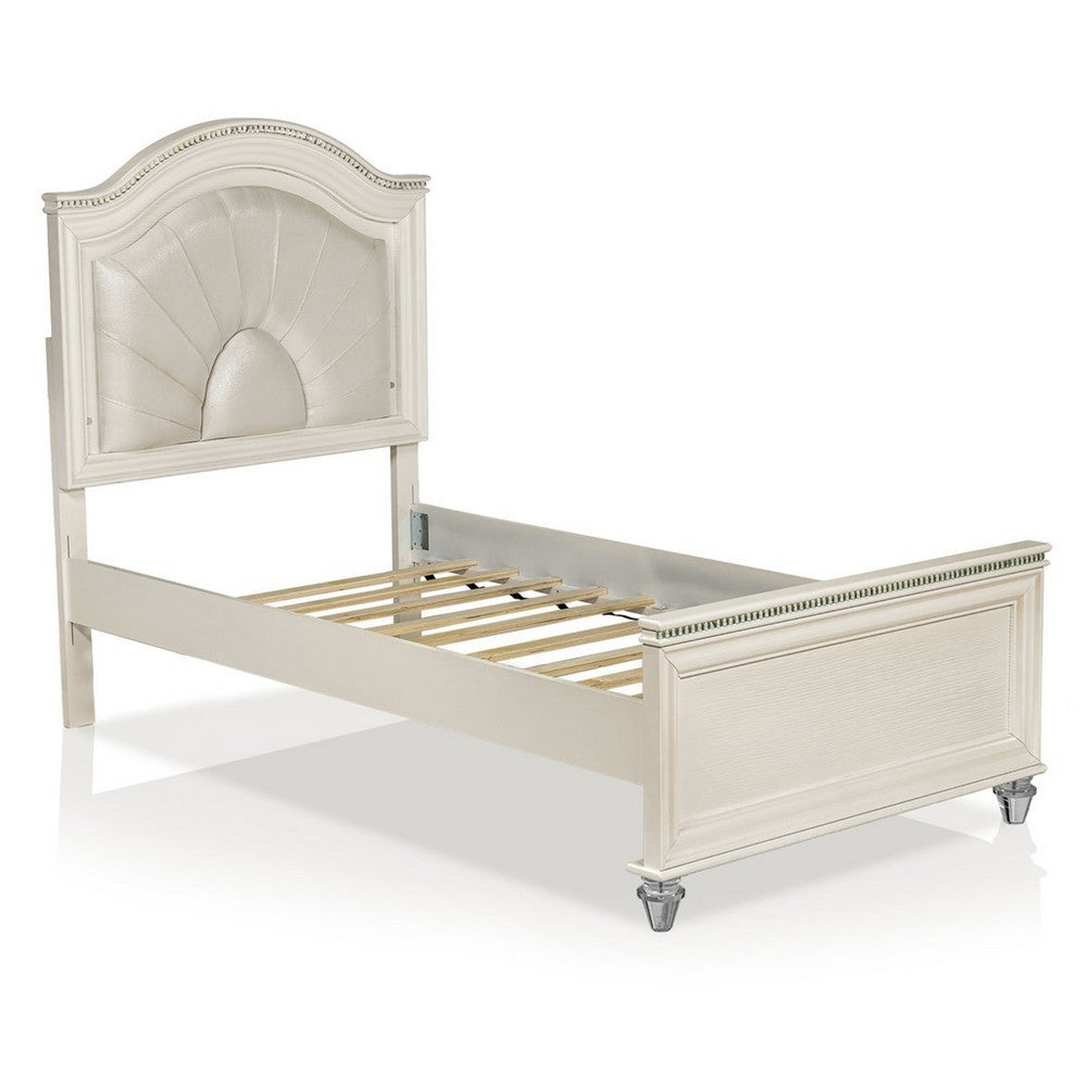 Jisoo Full Size Bed, Pearl White Upholstery, Radial Arch Headboard - BM342395