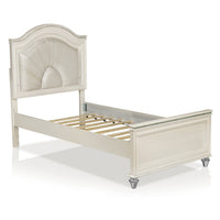 Jisoo Full Size Bed, Pearl White Upholstery, Radial Arch Headboard - BM342395