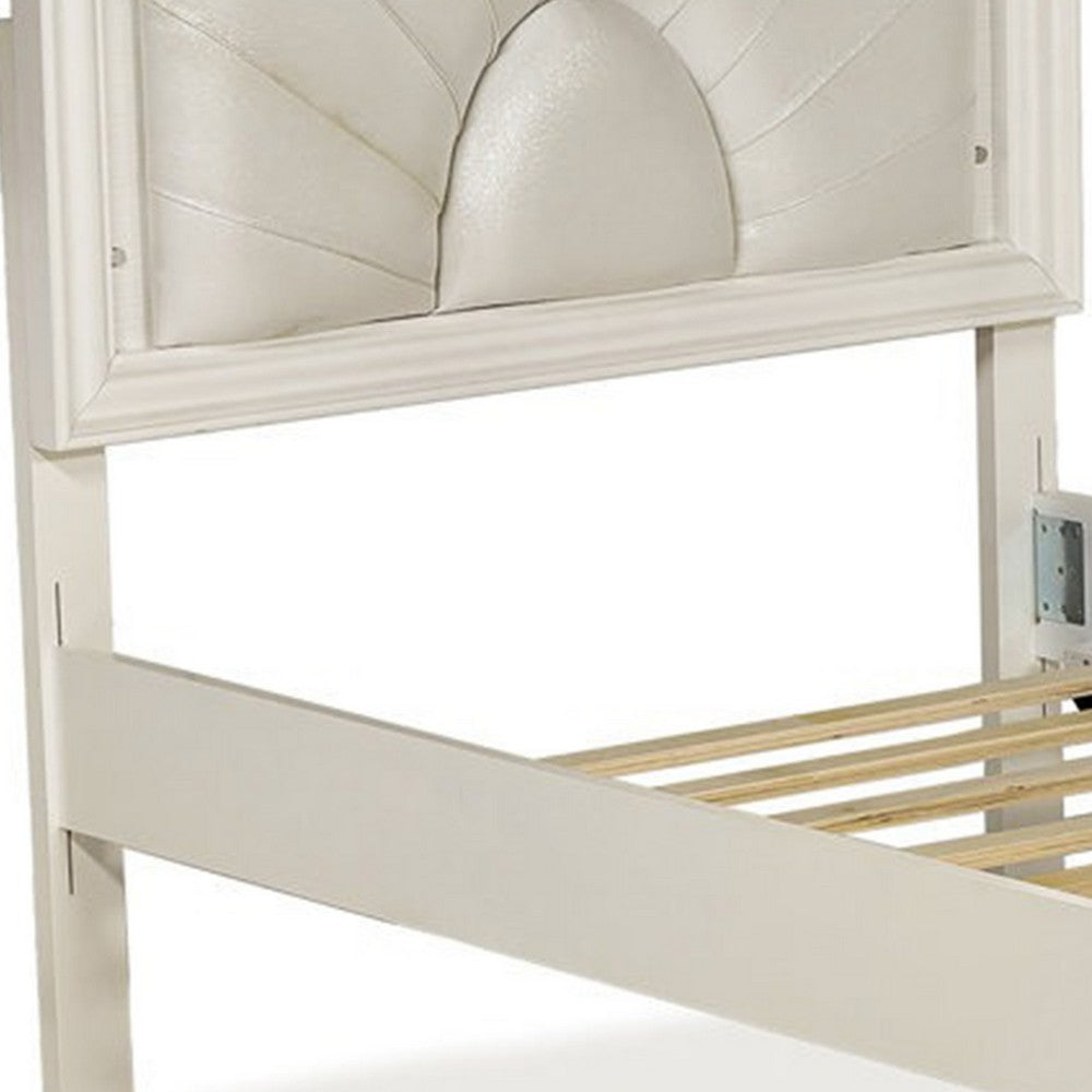 Jisoo Full Size Bed, Pearl White Upholstery, Radial Arch Headboard - BM342395