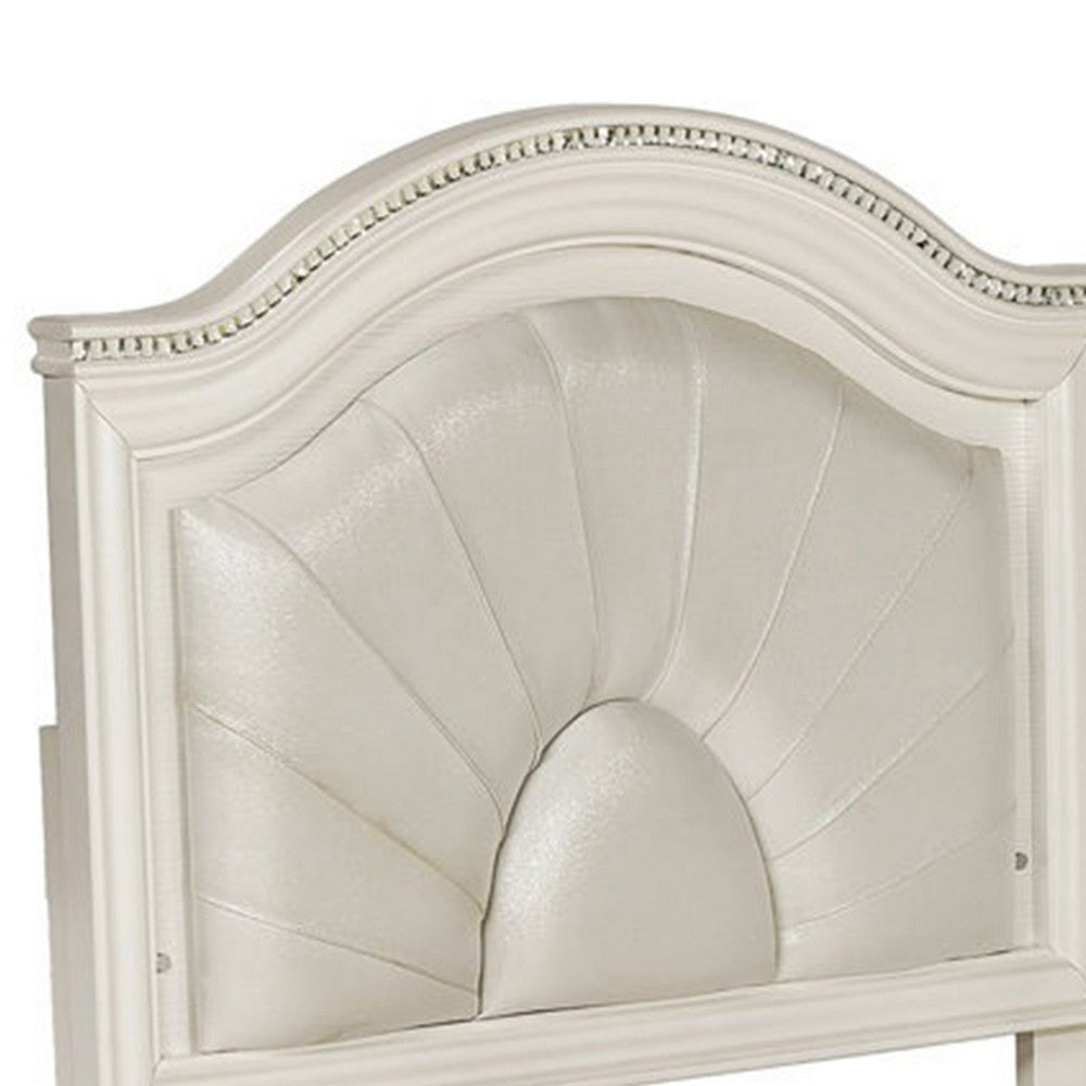 Jisoo Full Size Bed, Pearl White Upholstery, Radial Arch Headboard - BM342395