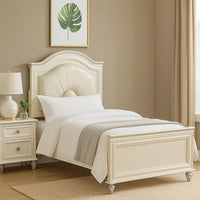 Jisoo Full Size Bed, Pearl White Upholstery, Radial Arch Headboard - BM342395