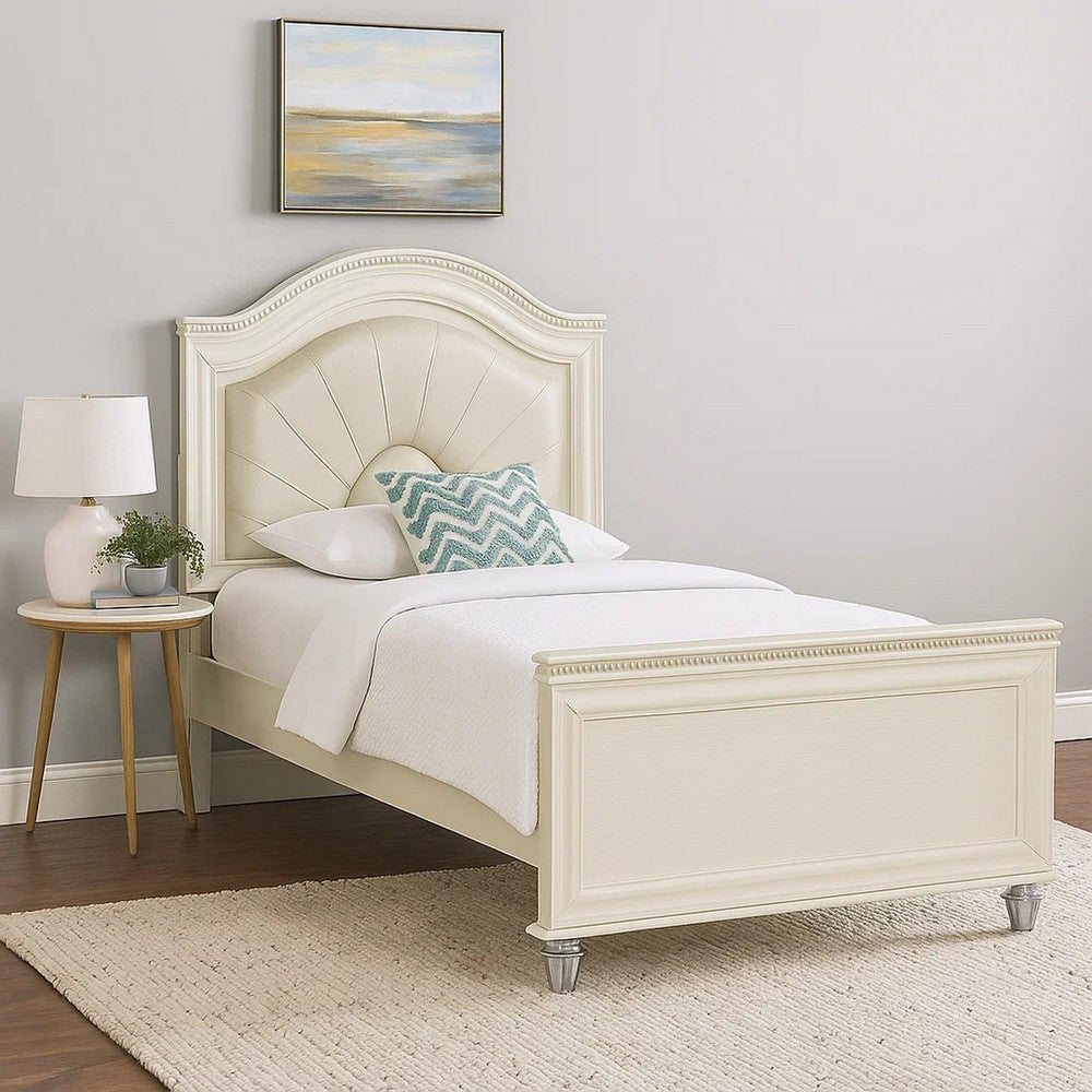 Jisoo Full Size Bed, Pearl White Upholstery, Radial Arch Headboard - BM342395