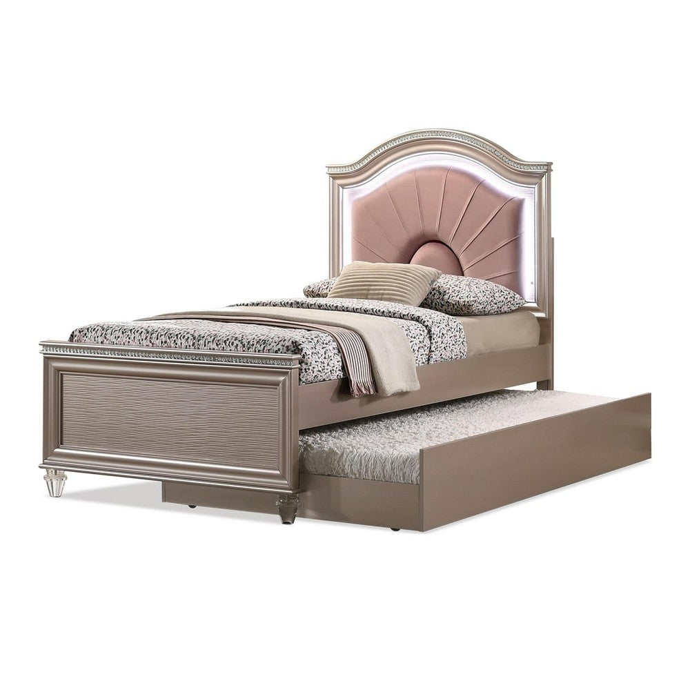 Jisoo Full Size Bed, Rose Gold Upholstery, Radial Arch Headboard - BM342396