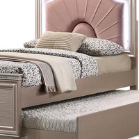 Jisoo Full Size Bed, Rose Gold Upholstery, Radial Arch Headboard - BM342396