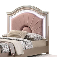 Jisoo Full Size Bed, Rose Gold Upholstery, Radial Arch Headboard - BM342396