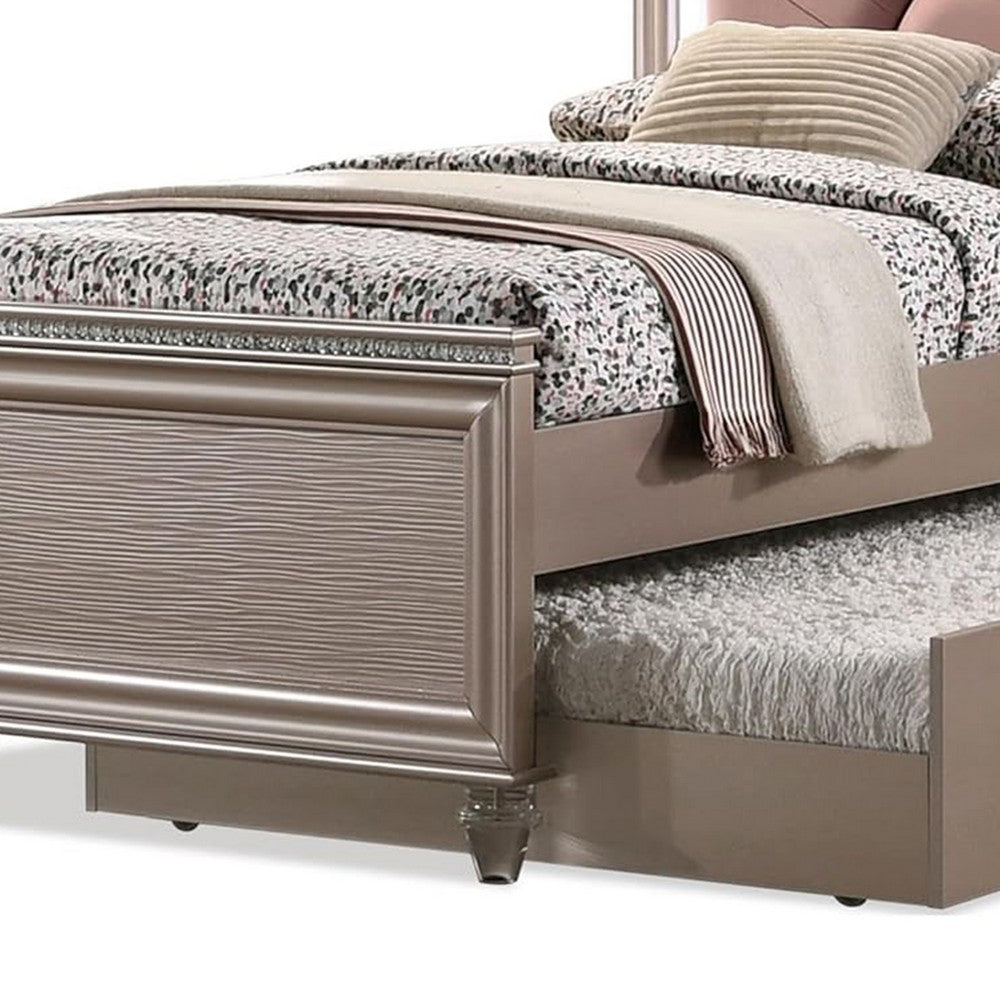 Jisoo Full Size Bed, Rose Gold Upholstery, Radial Arch Headboard - BM342396