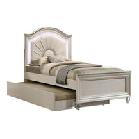 Jisoo Twin Size Bed, Pearl White Upholstery, Radial Arch Headboard - BM342397