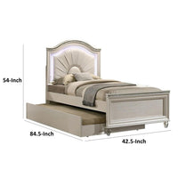 Jisoo Twin Size Bed, Pearl White Upholstery, Radial Arch Headboard - BM342397
