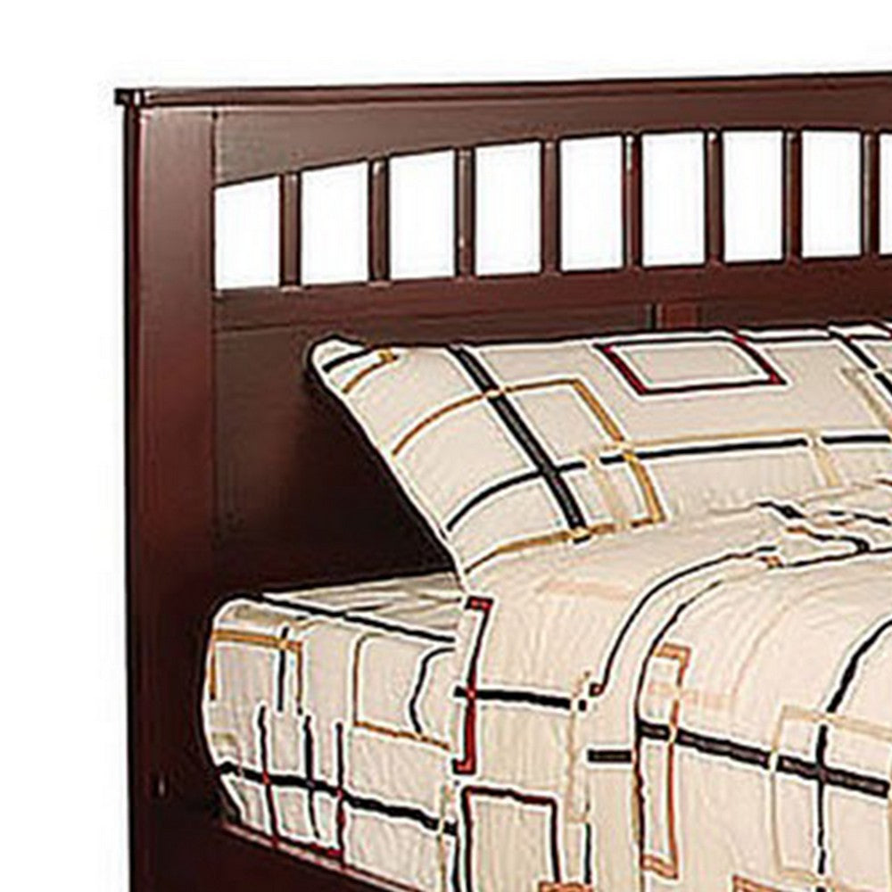 Resy Twin Size Bed, Slatted Headboard and Side Drawers, Cherry Brown - BM342398
