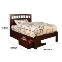 Resy Twin Size Bed, Slatted Headboard and Side Drawers, Cherry Brown - BM342398