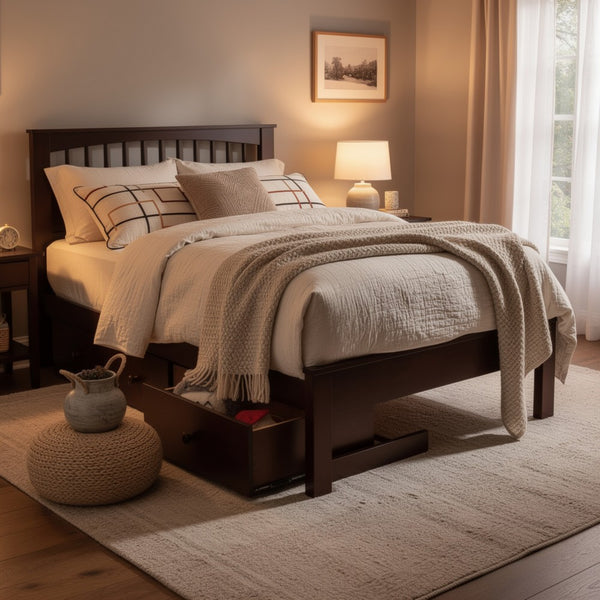 Resy Twin Size Bed, Slatted Headboard and Side Drawers, Cherry Brown - BM342398